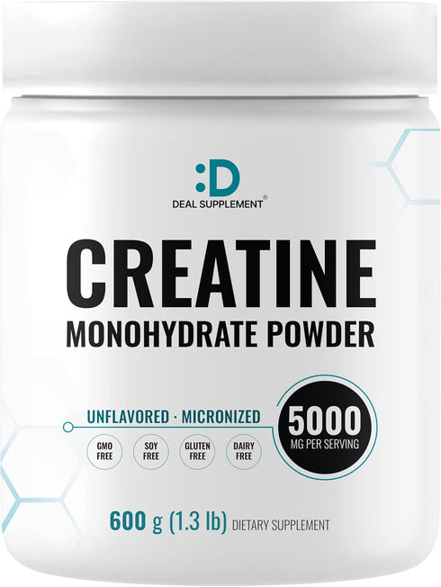 Creatine Monohydrate Powder 600 Grams, Unflavored Pure Micronized Creatine Powder, 5000mg Per Serving, Vegan