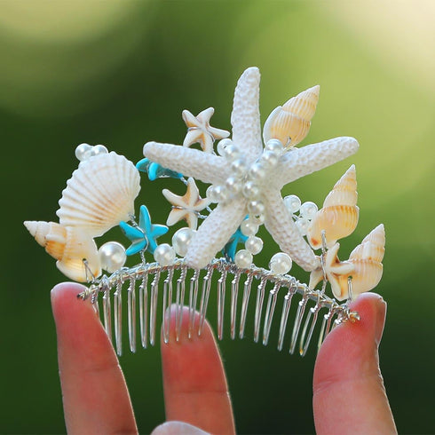 Yean Silver Starfish Tiara Comb for Girls, Princess Hair Comb Costume Party Hair Accessories Pearl Hair Piece