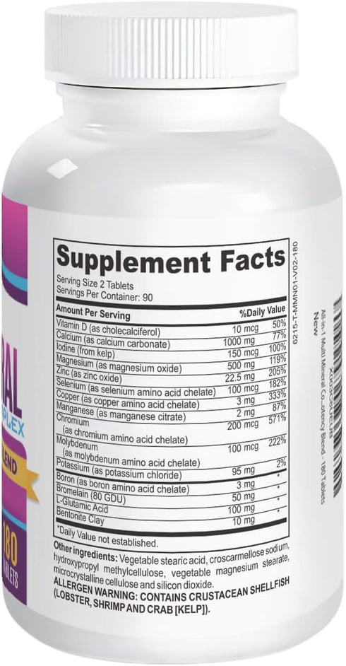 3-Month Multimineral Supplement - Iron Free Multi Mineral Complex, High Potency Trace Minerals - 180 Tablets