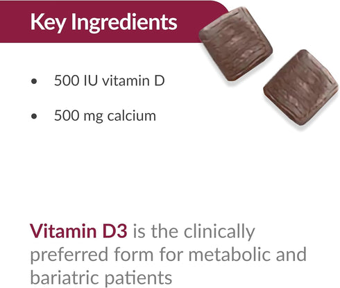 Bariatric Advantage Calcium Citrate Chewy Bites 500mg with Vitamin D3, Sugar Free - 90 Count for Bariatric Patients