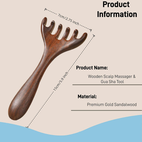 viviyoo Premium Gold Sandalwood Wide Tooth Comb - Wooden Scalp Massager & Gua Sha Tool for Lymphatic Drainage, Head