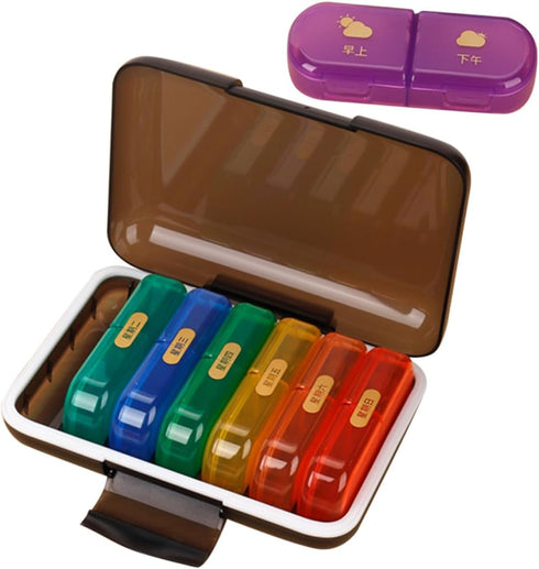 Ipetboom Weekly Portable Pill Organizer Box, 7-Day Multi-Compartment Medicine Case with Colorful Lids