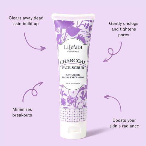 LilyAna Naturals Charcoal Face Scrub, Microdermabrasion Exfoliator for Women and Men - 3oz