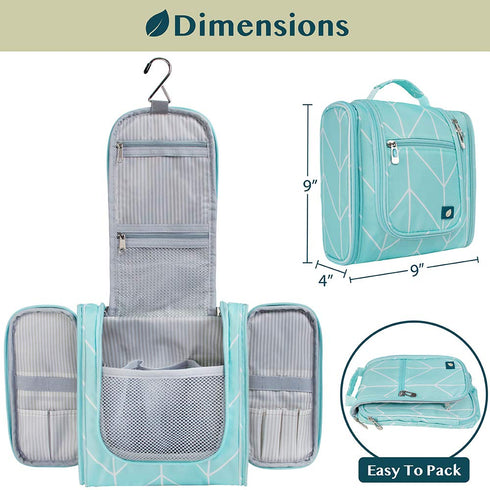 PAVILIA Toiletry Bag - Travel Bag for Women Men, Hanging Cosmetic Organizer, Water Resistant Makeup Bag, Teal Chevron