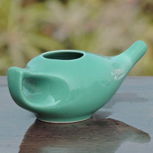 HealthGoodsIn Ceramic Neti Pot for Sinus, Premium Grade, Dishwasher Safe, Turquoise Color