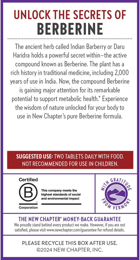 New Chapter Berberine Supplement, 1000 mg, 30x Concentrated Extract for Metabolic and Heart Health, 60 Count