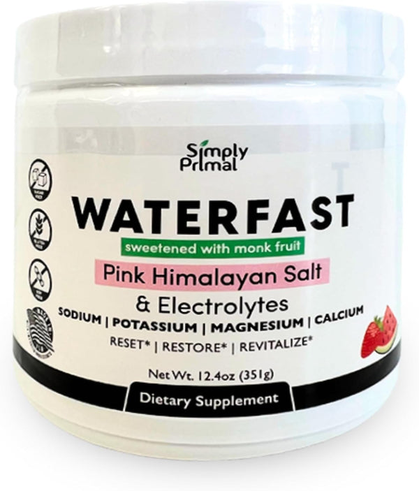 Simply Primal WATERFAST Monk Fruit Keto Electrolyte Powder for Fasting and Hydration- Strawberry Watermelon