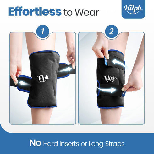 Hilph XL Ice Pack Wrap for Knee, Reusable Gel Large Ice Pack for Pain Relief, Hot Cold Therapy (Black)
