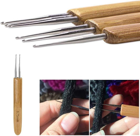 5 Pcs Dreadlocks Tool Set Includes 3 Pcs Crochet Hooks, 2 Pcs Interlocking Needles for Braid Craft
