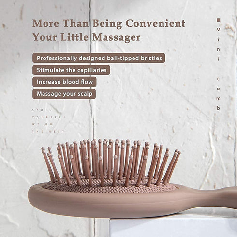 RHOS Mini Hair Brush for Women, Men, Kids - Travel Size Small Cushion Paddle Brush with Soft Bristles