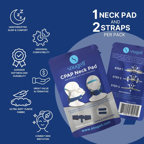 Snugell CPAP Headgear Strap Covers & Neck Pad Cushion, Ultra-Soft Fleece for Comfort & Skin Protection