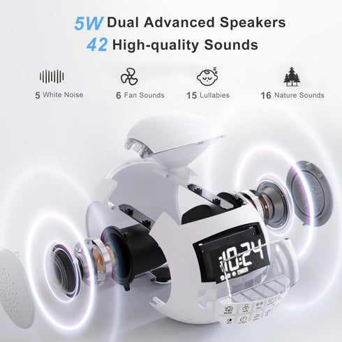 42 Sound White Noise Machine for Kids, Bluetooth + Nightlight, Lullaby/Nature Soothing Sounds, Adjustable Volume