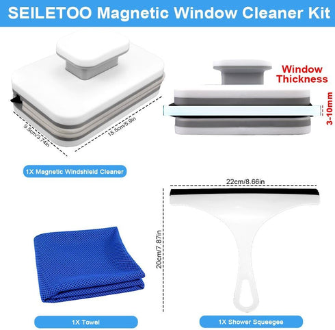 SEILETOO 2025 Set, New Magnetic Windshield Cleaner Tool Car Window Cleaner Magnetic Tool, Double-Sided Window Cleaner