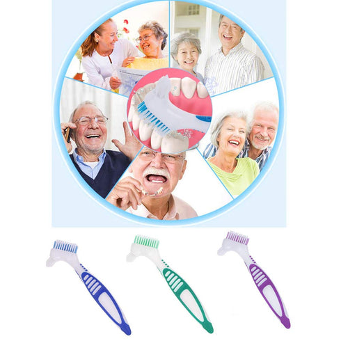 3 Pcs Denture Cleaning Brush, Portable Brushes for Denture Care, Multi-Layered Soft Bristles