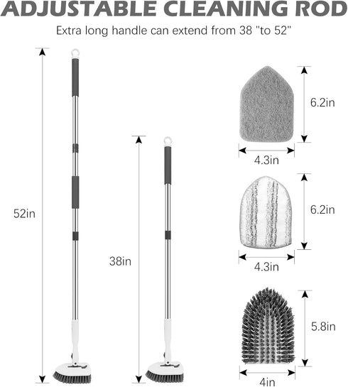 SetSail 3-in-1 52-inch 3 Floor Scrub Brush, Tile Tub Floor Scrubber with Adjustable Long Handle Shower Cleaner Brush
