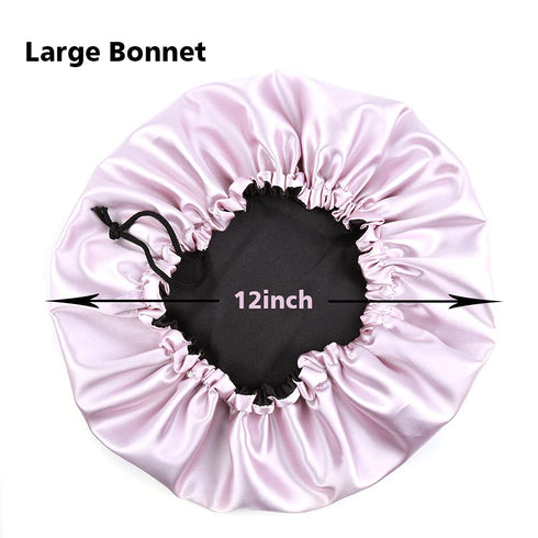 Stain Bonnet Silky Sleep Cap Adjustable Satin Cap for Night Sleeping - Reversible Double Layer Light Purple/Black