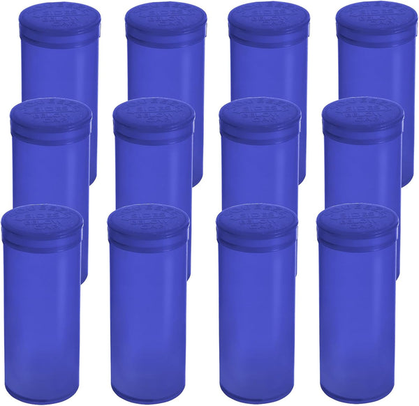 12pcs Plastic Empty Prescription Vials, Waterproof Airtight Pill Bottles with Pop Top Caps (19 Dram, Blue Opaque)