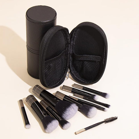 Portable ON THE GO Makeup Brush Set, COSHINE 10pcs Mini Complete Cosmetic Brushes Kit with Pouch (Black)