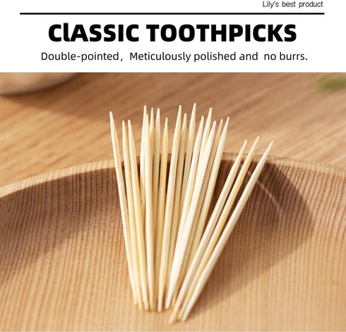 HOPELF 1200 Count Bamboo Toothpicks, Double-Points Wooden Toothpick for Appetizer, Barbecue, Cocktail, Teeth Cleaning