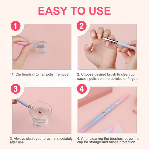 SAVITA 2pcs Nail Art Clean Up Brushes, Painting Tools for Nail Art Design & Polish Mistake Cleaning