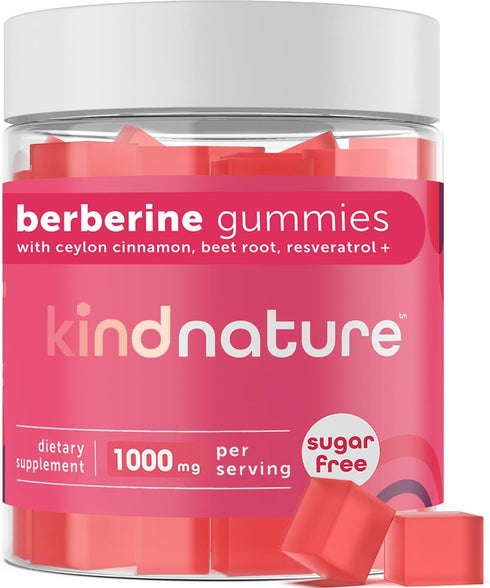 Kind Nature 1000mg Berberine Gummies, Sugar Free with Ceylon Cinnamon & Beet Root - Non GMO, 3rd Party Tested