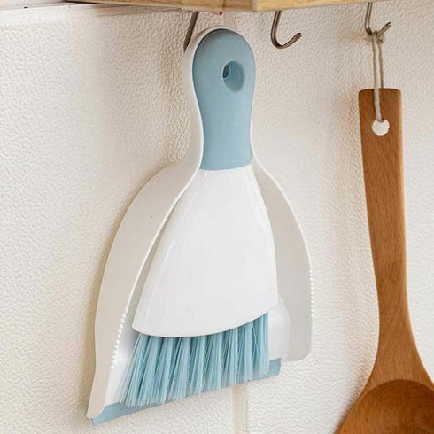 Dust Pan Broom Brush Set, Small Broom and Dustpan for Home Cleaning, Mini Dustpan and Brush for Sofa, Desk, Light Blue