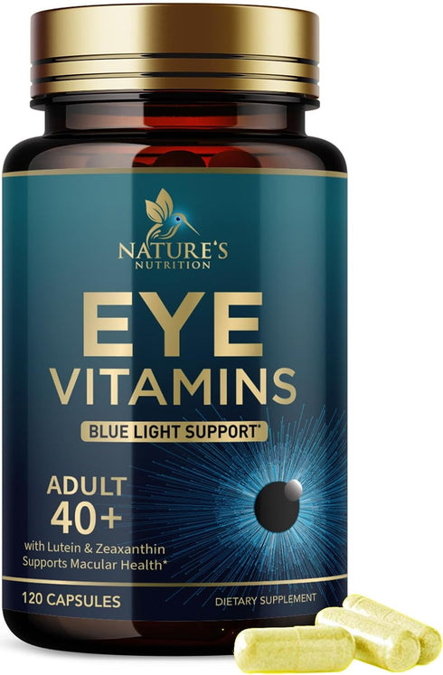 Eye Vitamins & Mineral Supplement, 120 Capsules, Lutein, Zeaxanthin, Bilberry & Zinc for Eye Strain & Vision Health