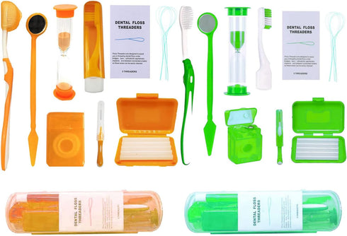 2 x Portable Orthodontic Oral Care Kit, Travel Kit for Patients, Toothbrush, Wax Floss, Interdental Cleaning