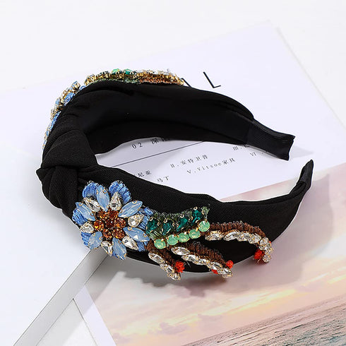 Yusier Baroque Rhinestone Crystal Headbands - Exquisite Hair Accessories for Women, Available in 5 Colors (Black)