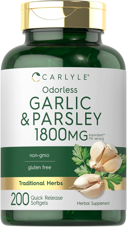 Carlyle Odorless Garlic & Parsley 1800mg - 200 Softgels, Non-GMO, Gluten Free Supplement