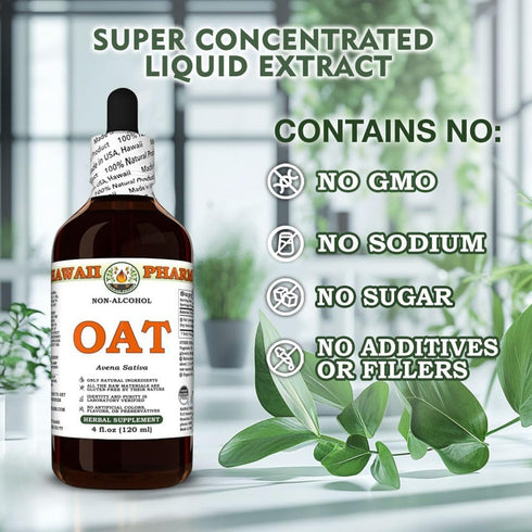 Hawaii Pharm 2 fl.oz Oat (Avena Sativa) Dry Grain Glycerite, All Natural, Vegan, Lab Tested Alcohol-Free Liquid Extract