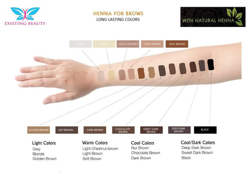 Light Brown Eyebrow Henna Tint Kit, Professional Brow Dye with Instructions and Mixing Bowl, 3x 1g Packets
