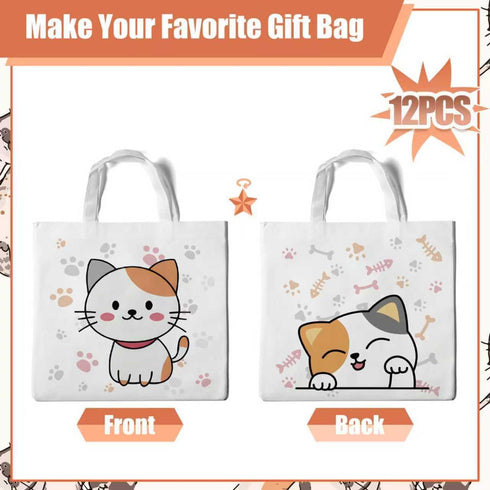 Lyosehy 12PCS Pet Cats Party Favors Non Woven Bags Miaow Cat Goodie Bags Bulk with Handle Party Treat Bags for Pet