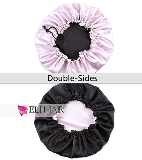 Stain Bonnet Silky Sleep Cap Adjustable Satin Cap for Night Sleeping - Reversible Double Layer Light Purple/Black