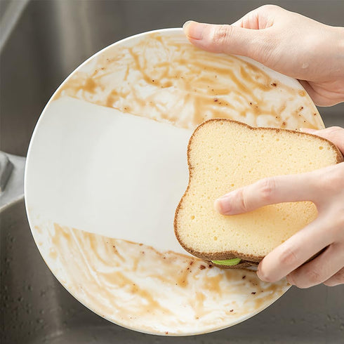 ZORZA 1Pcs Cute Fun Toast Shape Sponge Thickened Sandwich Style Scrub Kitchen Sponges for Effective Dish Washing by ZORZA