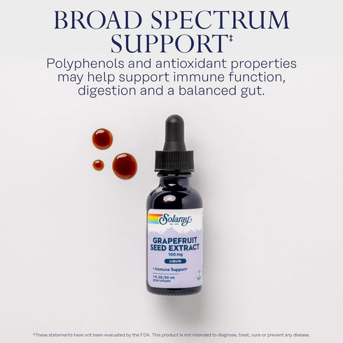 SOLARAY Grapefruit Seed Extract Liquid 100mg - Immune Support Supplement, 60-Day Guarantee, 1 FL OZ