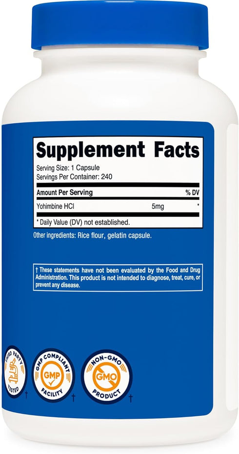 Nutricost Yohimbine HCl 5mg Extra Strength, 240 Capsules - Non-GMO, Gluten Free