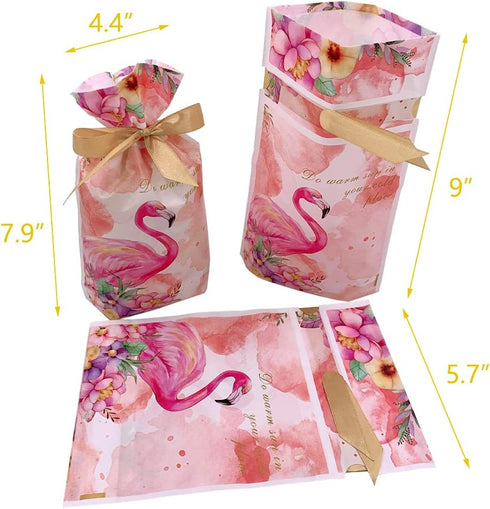Elwish 24pcs Plastic Drawstring Flamingo Treat Bags for Birthday Party, Wedding, Baby & Bridal Showers