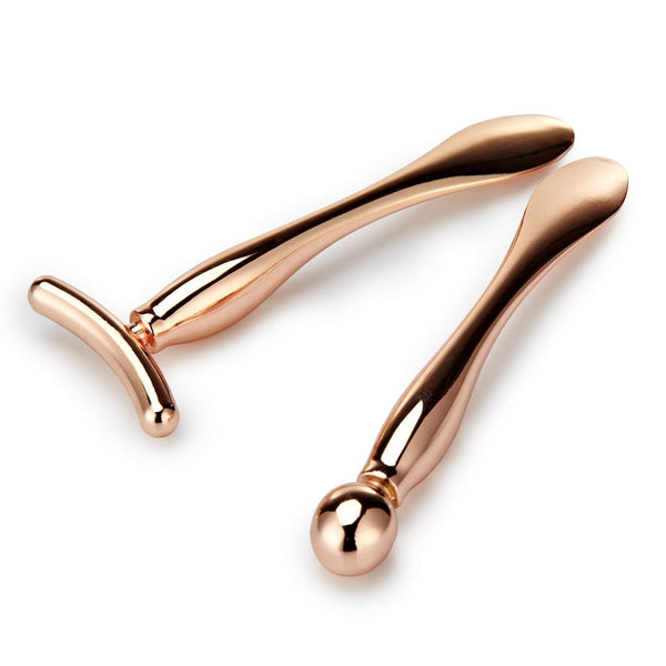 LISAPACK 2PCS Metal Eye Cream Applicator Wand Stick, Facial Massage Tool to Reduce Puffiness (Rose Gold)