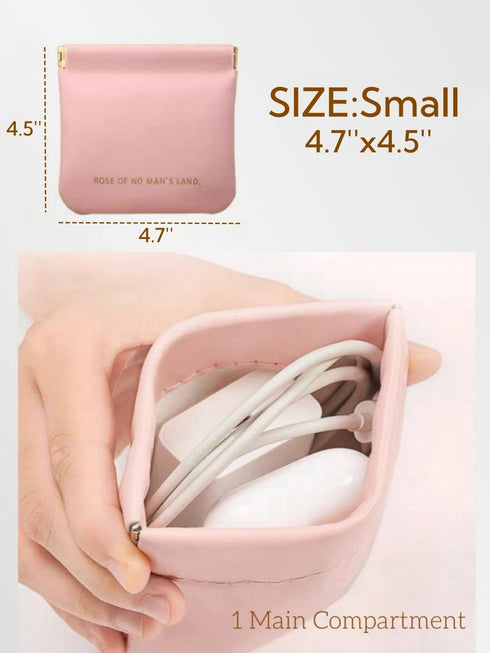 Small Pink Cosmetic Bags for Women, Pu Leather Makeup Pouch with Zipper, Travel Makeup Bag for Purse