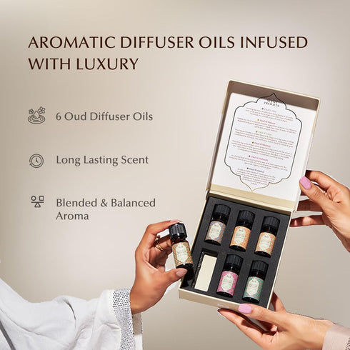 Set 6 10ml 100% Oud Diffuser Oil, Essential Oil Gift & Oil Burner by Dukhni | x Arabic Aroma Oils for Diffuser