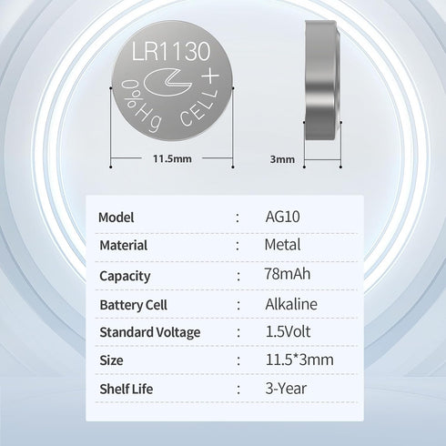 PKCELL 50 Pack LR1130 AG10 389 390 LR54 Battery Button Cell Battery for Watches, Calculators, Lasers, and More