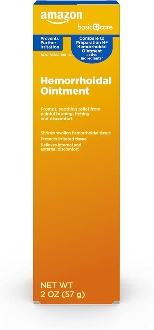 Amazon Basic Care Hemorrhoid Ointment, Pain Relief for Burning, Itching, Discomfort, 2 oz. (Pack of 1)