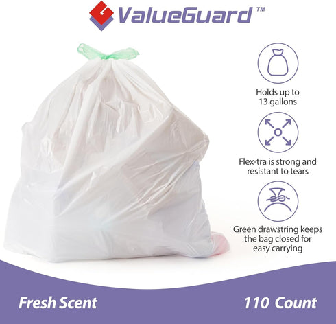 13 Gallon Drawstring Trash Bag, 110 Count Tall Waste Bags for Kitchen, Office, Party