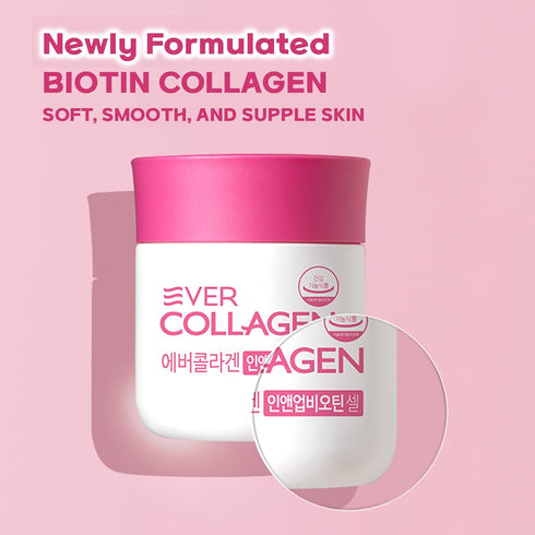 Ever Collagen in&UP Biotin Cell, Low Molecular Marine Fish Collagen Peptides Tablets with Vitamin Supplements