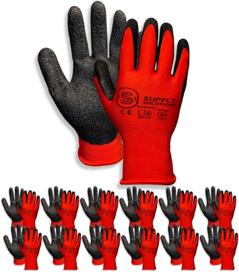 13 Gauge Polyester Shell with Latex Crinkle Palm Dipped Safety Work Gloves, 12 Pairs for Landscaping, XXL