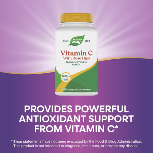 Immune 1,000 2-Capsule 250 (Packaging Nature's Way Vitamin C with Rose Hips, Antioxidant & Function Support from