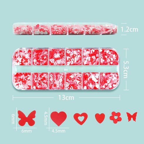 Valentines Nail Glitters Holographic Heart Sequins Mixed Design Nail Art Stickers Decals for Manicure (12Girds)