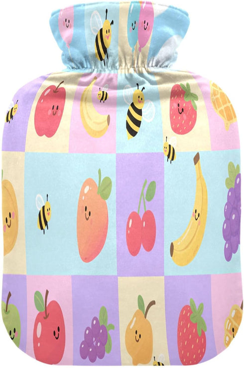 tplaotee Cartoon Fruits Bee hot Waterbottle with Soft Cover, 2L Water Bottle Bag