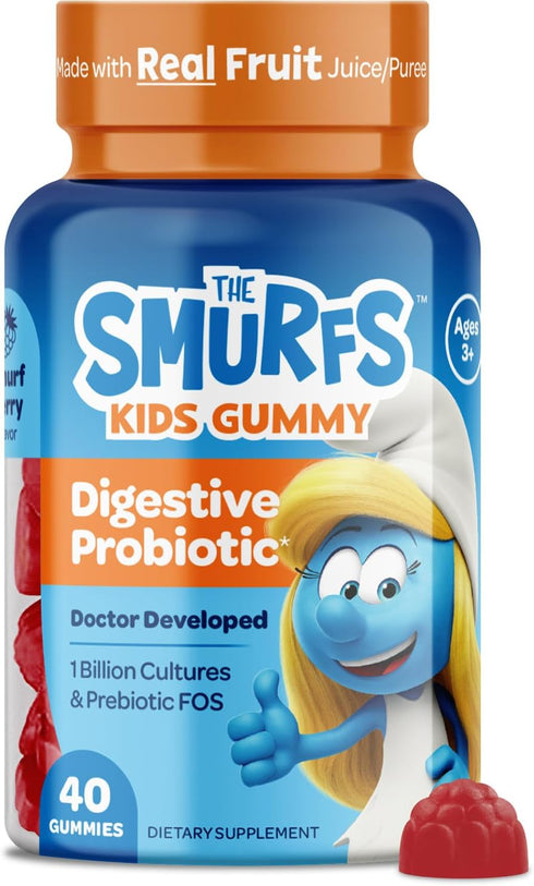 The Smurfs Kids Probiotic Gummies with 1 Billion CFU Probiotics & Prebiotics for Digestive & Immune Health, 40 Count